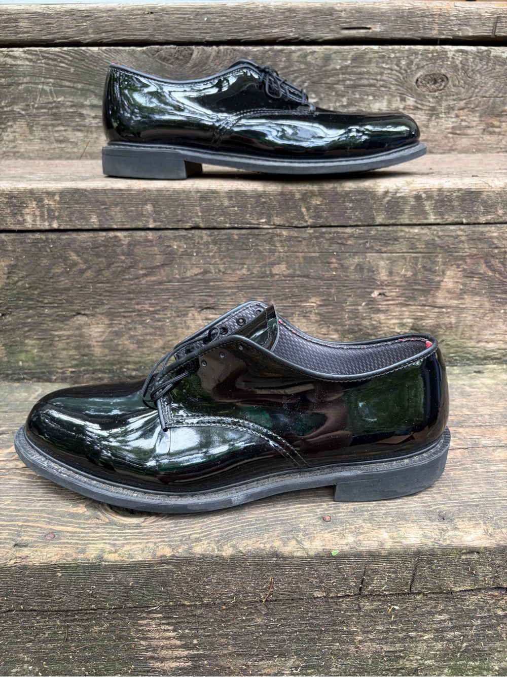Vibram Men's Gloss Black Patent Leather Derby Shoes - Toe Scuff